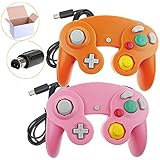 Wired Controller For Gamecube Game Cube, Classic Ngc Gamepad Joystick For Wii Nintendo Console (Pink and Orage，Pack Of 2)
