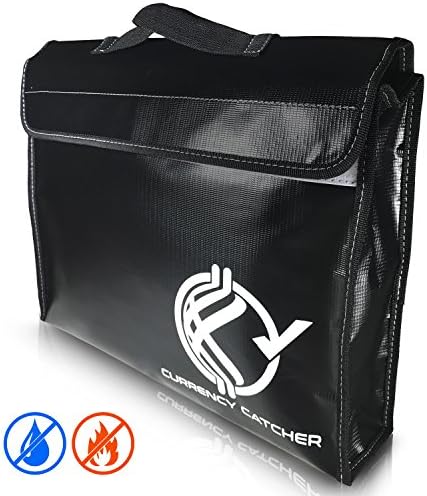 Currency Catcher Fireproof Document Bag – Large 15”x11”x3” Fire & Water Resistant Bag – Protect your Documents, Money, Jewelry, and Valuables