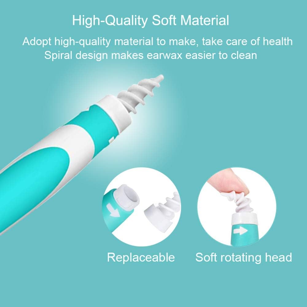 Earwax Cleaner, Ear Wax Removal Tool, Soft Silicone Ear Cleaning Kit, Ear Spiral Cleaner with 16 Replacement Heads for Adults and Kids, Q Grips Earpick Kit Soft and Flexible Hygienic (Green): Health & Personal Care