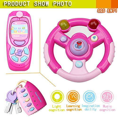 image for MagicCindy 3 in 1 Interactive Musical Toys – Steering Wheel, Mobile 