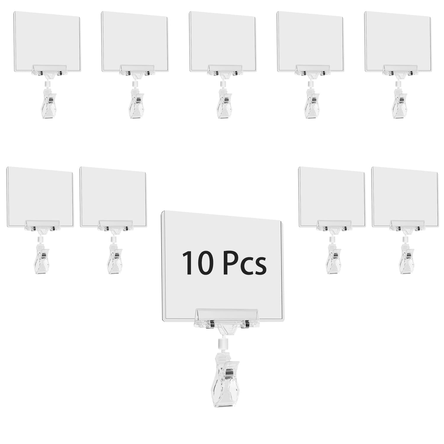 Photo 1 of Ayuanb 10 Pcs Plastic Sign Holder Clips, Rotating Clip On POP Swivel Sign Holding Clamp with PVC Card Protector, Merchandise Sign Display Clip for Business Retail Store Supermarket Office Exhibition