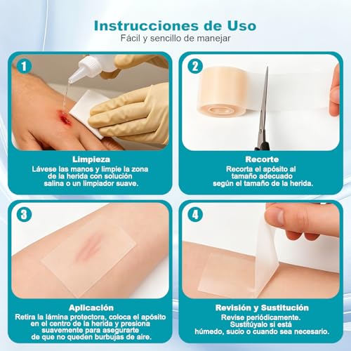 Cinta Hydrocolloid Roll 1.5m x 2PCS, Vendajes de Parches Hidrocoloides 5cm con Autoadhesivo, Ultra Absorbente, Cortable a Medida, Flexible y Impermeable, Kit Esencial de Primeros Auxilios