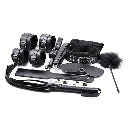 Stillshine Plüsch Leder Sex Werkzeuge Restraint System Fetisch Bondage Kit von 10 Stück (schwarz )