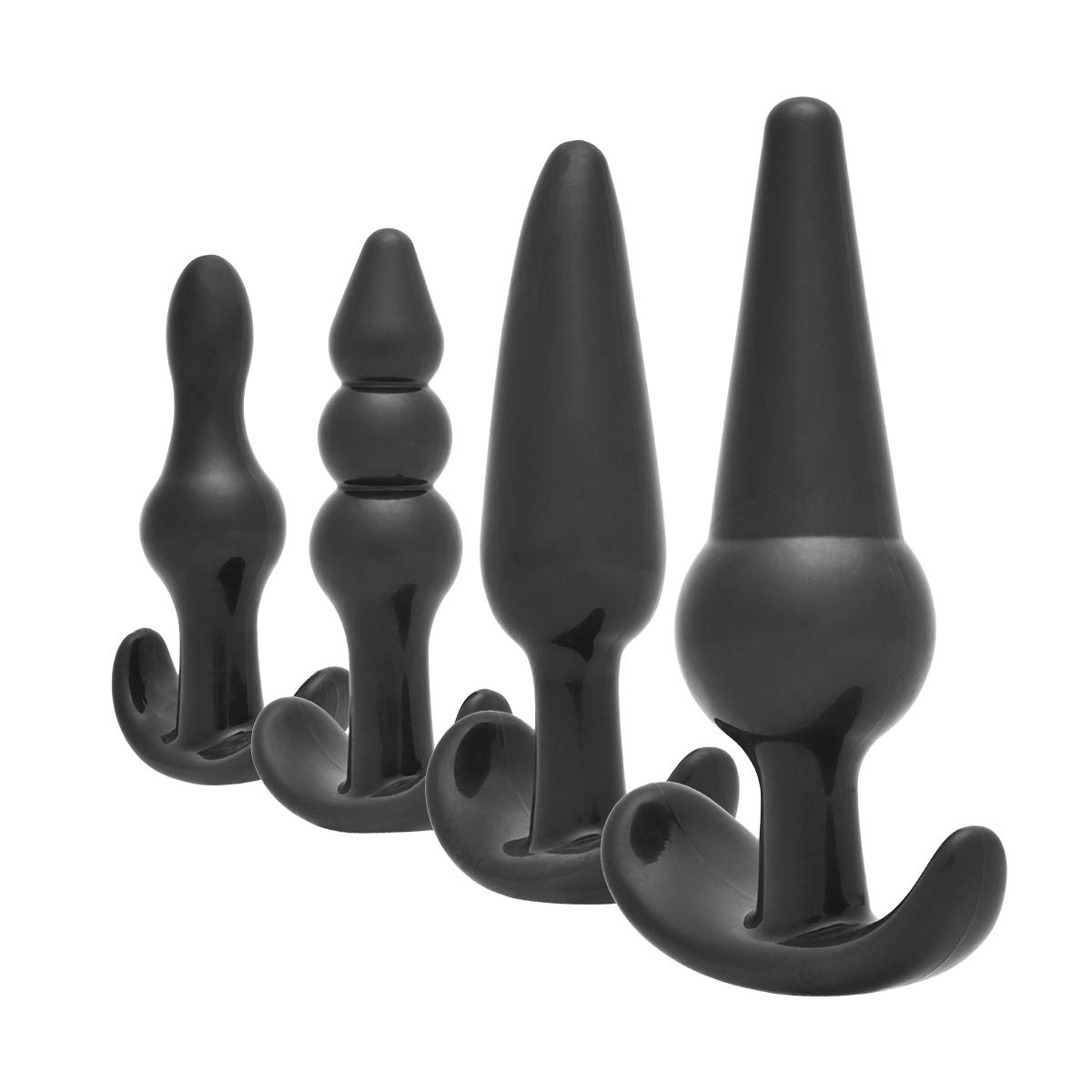 YUECHAO Anal Plugs Trainer Kit Comfortable Beginner Anal Butt Plug Set Medical Silicone TPE Prostate Massager for Male and Female Anal Trainer Kit Different Size Same Color 4 Pack (Black 4 PCS)