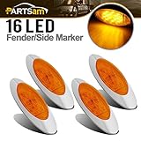 Partsam 4Pcs 6.5 Inch Oval Led Side Marker Lights Amber 16LED Surface Mount w Bullet Plugs Waterproof Replacement for Peterbilt/Kenworth/Freightliner Trucks Led Cab Sleeper Panel Lights Lites Sealed