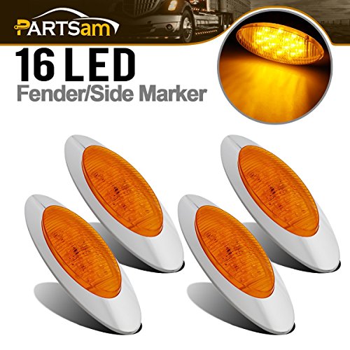 Partsam 4pcs Amber 16 diode LED Marker Light w/ Bullet Plugs Peterbilt Sleeper Light Panels 12V