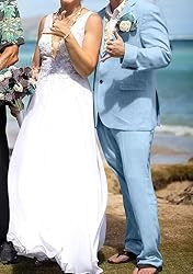 High-End Suits Retro Blue Linen Suit for Men Casual