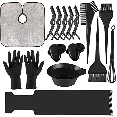Dreamtop 18 PCS Hair Dye Coloring Kit Hair Tinting Bowl Dye Brush Ear Cover Gloves Hair Highlighting Board Dye Mixer and Hair Coloring Cape For Salon and Home Use Hair Coloring Bleaching Hair Dryers - Thumbnail 7