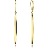 ALEXCRAFT 925 Sterling Silver & 14K Gold Plated Long Dangle Drop Earrings for Women Minimalist Hypoallergenic Vertical Bar Leverback Dangling Earrings Lightweight Daily Fashion Jewelry Gifts