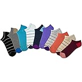 K BELL No Show Socks, 10 Pairs, Assorted Solids and Stripes, Fits Shoe Sizes 5.5-10