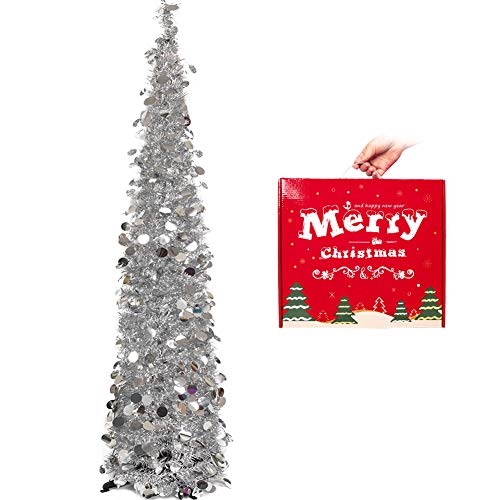 HOHOTIME Sapin Noel Décoration, Tinsel de Noël de Sapin Pliable de 1,5 m, Arbre de Noël Sapin de Noël Décoration Scintillantes Maison Intérieur Extérieur