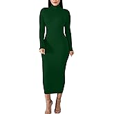 BORIFLORS Women's Sexy Basic Long Sleeve Turtleneck Bodycon Party Long Pencil Dress