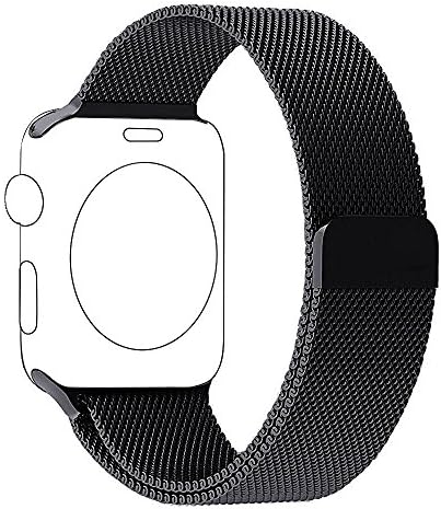 Apple Watch Band, Knnke Fully Magnetic Closure Clasp Mesh Loop Milanese Stainless Steel Bracelet Strap for Apple iWatch Sport &amp; Edition 42mm (Black)