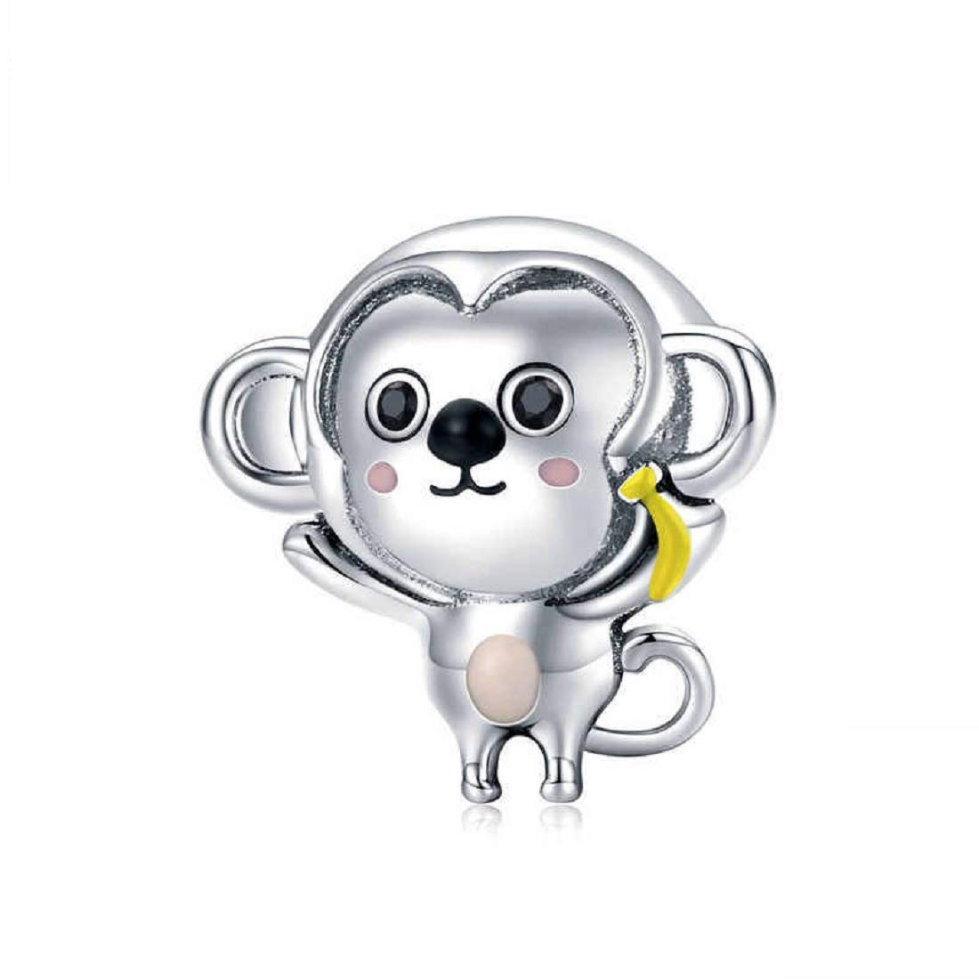 FeatherWish Sterling Silver 925 Charm Baby Monkey Ape Animal Family Travel Holiday Bead Fits And Compatible With Pandora Bracelets Gift Birthday Friend Sister Mum Daughter Family