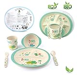 Bamboo Fiber Kids Dinner Ware 5pcs Less Melamine,Children's Day gift,BPA Free,FDA&LFGB Food Safety Approval, little dinosaur inset.