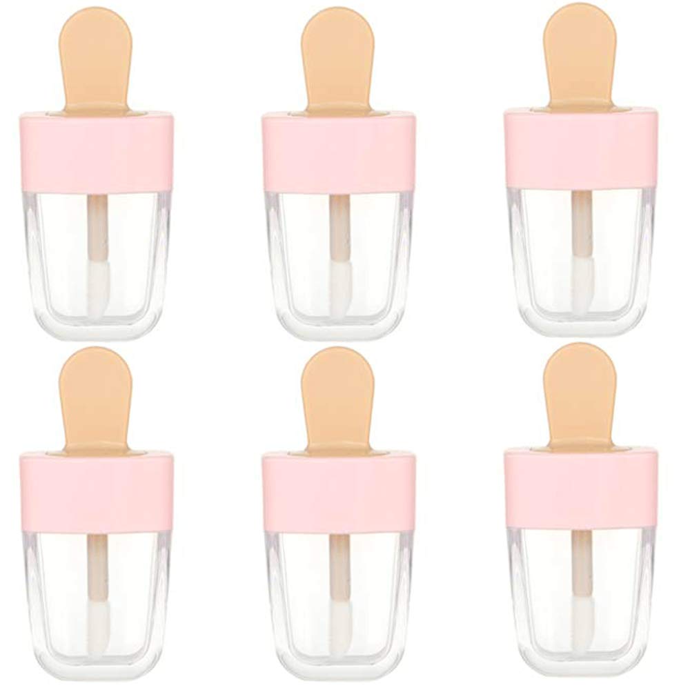 RONRONS 6 Pieces 8ml/0.27Oz Pink Ice-cream Shaped Lip Gloss Tube Containers with Rubber Plugs Empty Clear Mini Refillable Lip Liquid Oil Balm Bottles DIY Cosmetic Sample Bottle : Beauty