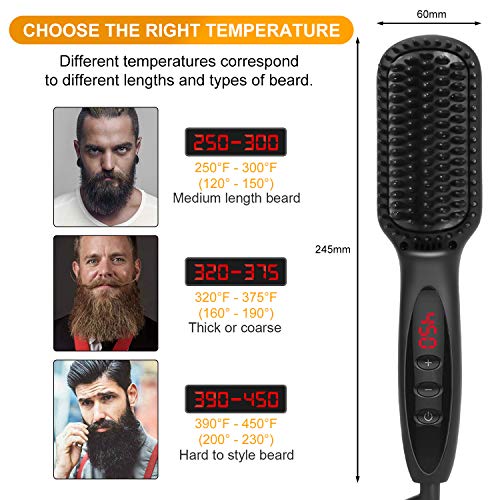 Beard Straightener for Men, Kuyang 4 in 1 Beard Grooming Kit for Men, Anti-Scald Ceramic Heated Beard Brush, 12 Temperatures Settings with Digital Display, Hair Straightener Brush for Women - Thumbnail 2