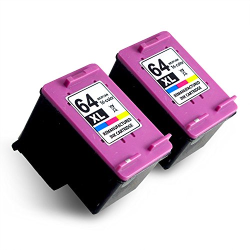 OCProducts Refilled Ink Cartridge Replacement 2 Pack for HP 64 64XL for Envy Photo 6255 7155 7855 Printers (2 Color)