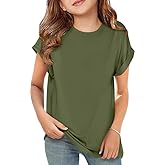 ZDC Girls Short Sleeve T Shirts Kids Crewneck Curve Hem Soft Tunic Tops Summer Tees 5-14 Years