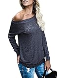 Flywm Women's Long Sleeve Off Shoulder Boat Neck T Shirt Casual Loose Tunic Tops