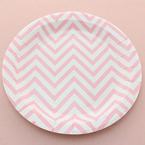 100% Biodegradable Swirly Twirly Paper Plates 7" and 9"- 12 Per Pack (Round 9"-12pc, light pink-chevron)
