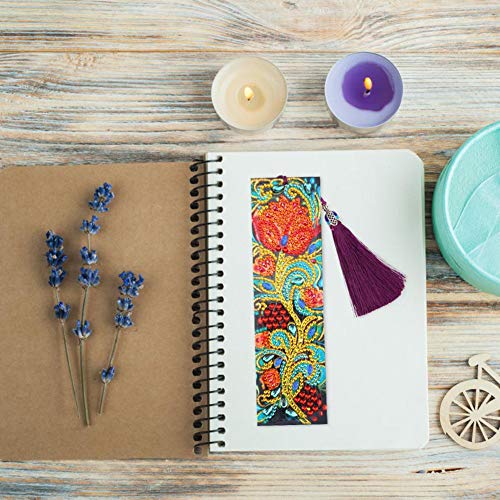 DIY Beaded Bookmarks with 5D Diamond Painting Christmas Gifts Flower Special Shaped Diamond Painting Leather Tassel Bookmark Crafts for Mosaic Making Art Craft for Kids Adults Beginner - Thumbnail 6