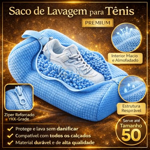 Bolsa para Lavar Tênis na Máquina Zíper Reforçado Proteção Interna Acolchoada Saco Reutilizável Protege Tênis e Lavadora