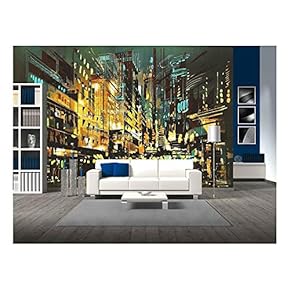 Night Scene Cityscape,Abstract Art Painting - Removable Wall Mural | Self-Adhesive Large Wallpaper - 66x96 inches