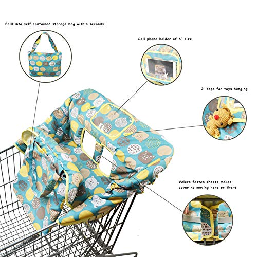 Shopping Cart Covers for Baby Padded Toddler High Chair Cover with Cell Phone Holder -Grocery Cart Liner for Boy or Girl Large Size (Yellow Cute) - Thumbnail 2