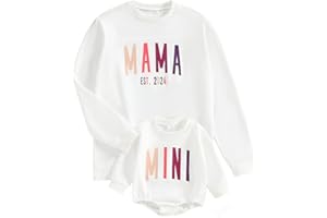 Winioder Mommy and Me Matching Outfits Letter Print Crewneck Pullover Sweatshirt Long Sleeve Shirt Tops Baby Clothes