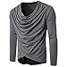 Cottory Men's Pure Colour Hipster Hiphop Holes Design Hem Heaps Collar Long Sleeve T-shirt