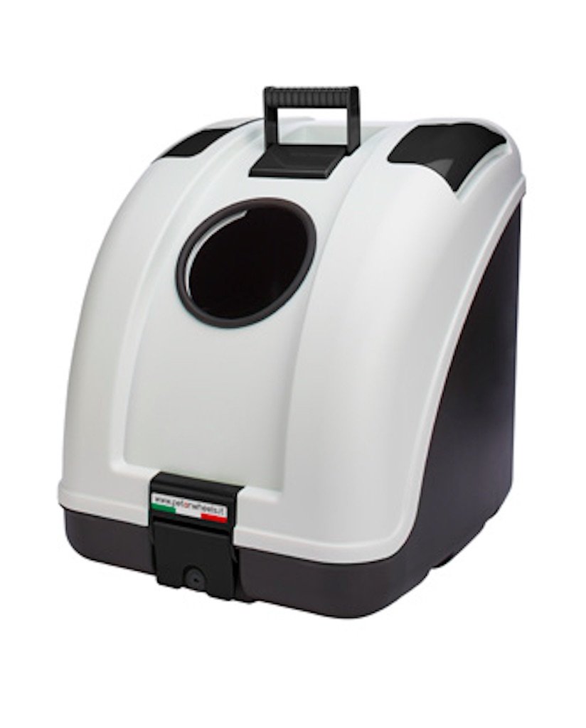 POW Pet on Wheels - Pet Carrier for Dogs and Cats Easy Mounting on Scooter, Motorcycle, Bike and also suitable for Car | Main Colour White, Black Base, Black Inserts