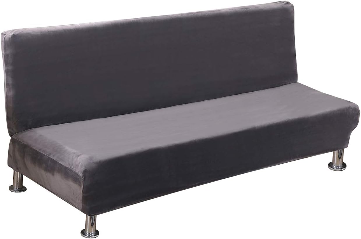 PETCUTE Armless sofa cover stretch futon cover armless folding sofa bed cover velvet Dark gray