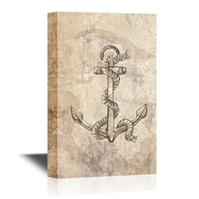 Canvas Wall Art - Anchor and Rope on Vintage Voyage Map Background - Gallery Wrap Modern Home Art | Ready to Hang - 12x18 inches