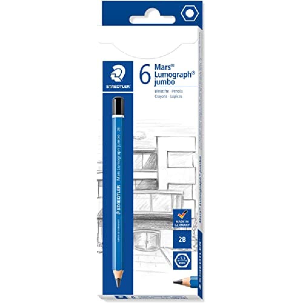 Staedtler Mars Lumograph Jumbo 100J-2B Graphite Pencil Large Module Box 6 Grade