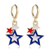 Patriotic Red White Blue American USA Flag Huggie Earrings,Flag Cross Boots Hats Butterfly Diamond Dangle Drop Earring,4th of July Independence Day Gift