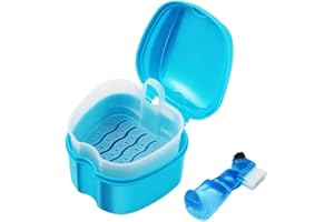 [Portable Dentures Holder] Waterproof Denture Case with Brush | Dental Cup Holder, Hygienic Storage Box, Lid Window (blue)