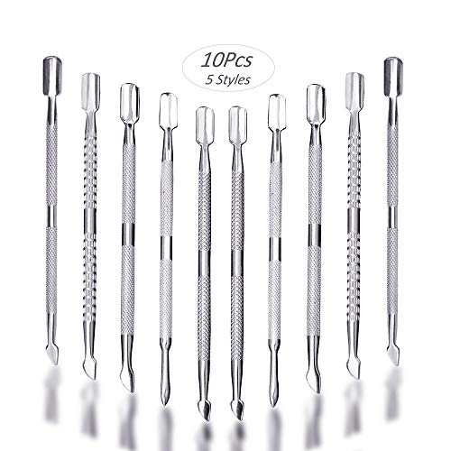 10Pcs Cuticle Pusher Remover and Cutter, Creatiee Double Ended Stainless Steel Cuticle Cleaner Nail Gel Polish Removal, Manicure Pedicure Nail Tools for Fingernails Toenails - Professional & Durable