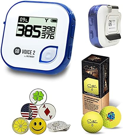 GolfBuddy Voice 2 Golf GPS/Rangefinder Bundle with 1 Magnetic Hat Clip and 5 Ball Markers and Saintnine 3 Ball Sleeve GolfBuddy Voice 2 Golf GPS/Rangefinder Bundle with 1 Magnetic Hat Clip and 5 Ball Markers and Saintnine 3 Ball Sleeve