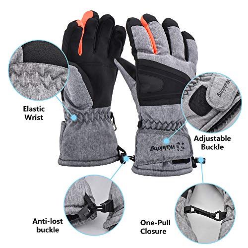 Walsking Ski Gloves Waterproof Breathable Snowboard Gloves,3M Thinsulate Winter Warm Snowmobile Cold Weather Gloves for Men