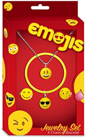 Emojis Jewelry Sets with Interchangeable Charm Bracelets, Rings, and Pendants Perfect for Holiday Gifts (Pendant, Bracelet, 2 Rings- Smiley, Sunglasses, Kiss, Tongue)