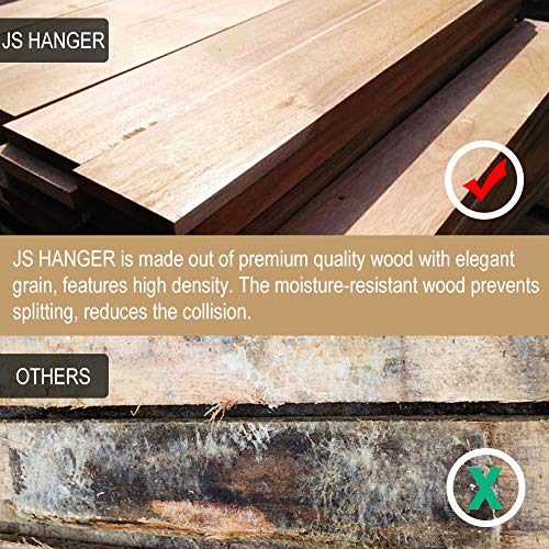 JS HANGER Coat Hanger Wooden Suit Hanger with Non Slip Pants Bar and Cut Notches - Natural, Set of 20
