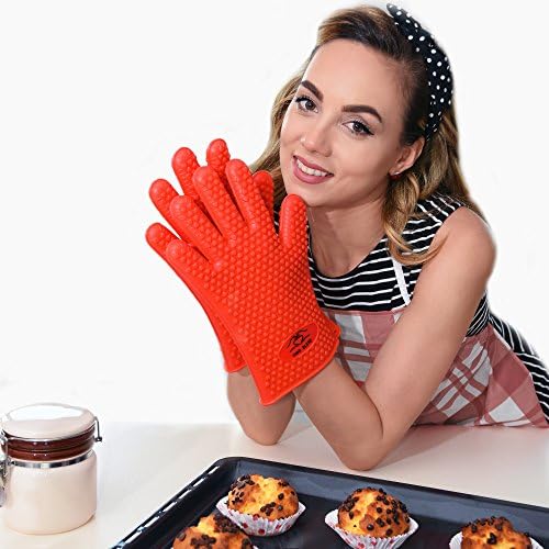 Premium Silicone Highest Rated Heat Resistant Gloves for BBQ, Grill, Oven Kitchen, Eco-friendly, 2 Sizes Available By Cook Elite (One-Size-Fits-All)