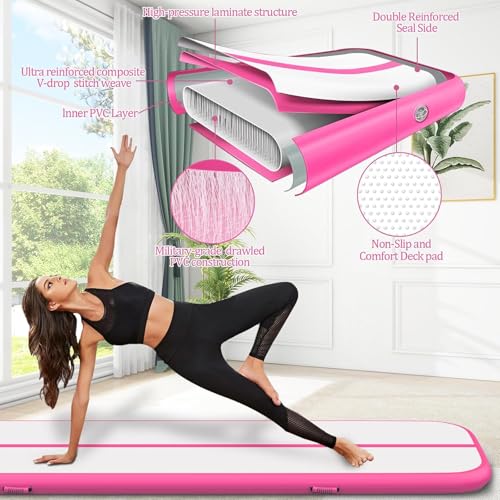 Air Mat Tumble Track, Gymnastics Mats Tumbling Track with Electric Air Pump, Inflatable Training Mat for Home Gym Yoga Cheerleading Water, 300 * 100 * 10cm
