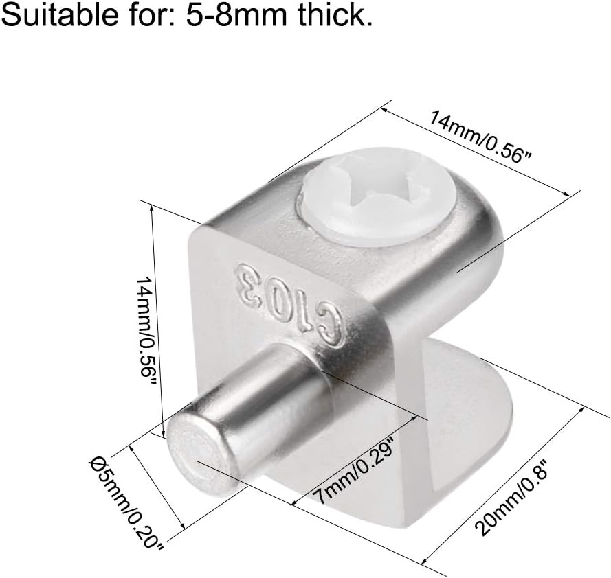 Sourcingmap Glass Shelf Brackets, 10pcs Zinc Alloy Glass Shelf Clamp Pegs Support Clip Shaft Mount for 5mm-8mm Thick - Image 3