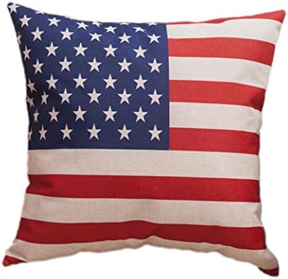 LGNL 1PCS Cotton Linen Square Decorative Throw Pillow Case Cushion Cover 18" x 18" (USA Flag)