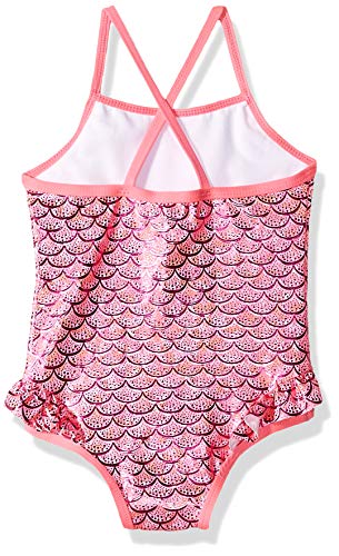 Pink Platinum Toddler Girls' Mermaid Foil 1-Piece Swimsuit, Knockout Pink, 4T