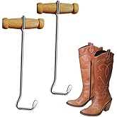 OFITMAGIC 9" Steel Boot Hooks with Wood Handle,Boot Puller for Cowboy,Riding,Work Boots,Heavy Duty Steel Shoe Puller (2 hooks)
