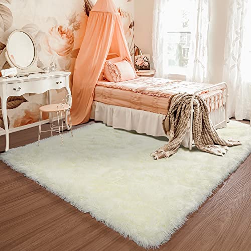 RUGTUDER Creamy White Soft Area Rug for Bedroom,Fluffy Rugs,Shag Carpet