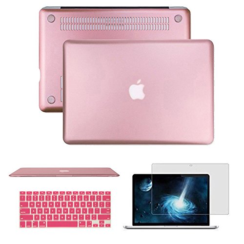 Macbook Air 13" Case,Anrain Soft-Skin See Through Plastic Hard Case Cover & Keyboard Cover & Screen Protector for Macbook Air 13.3" NO CD-ROM (A1369/A1466),Rose Gold